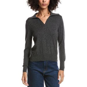 Forte Cashmere Womens  Wool & Cashmere-Blend Crystal Polo Sweater, Gray